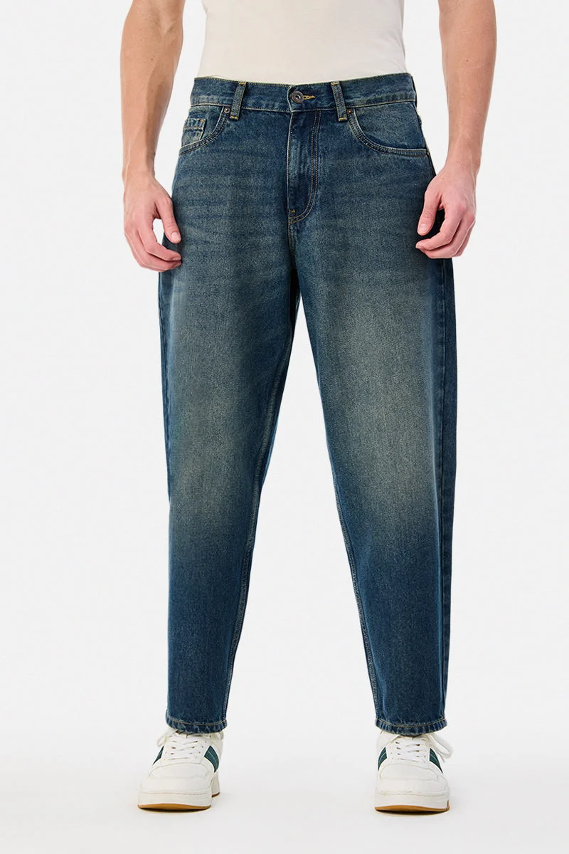 SNITCH Blue Washed Balloon Fit Jeans for Men | Best Price UAE